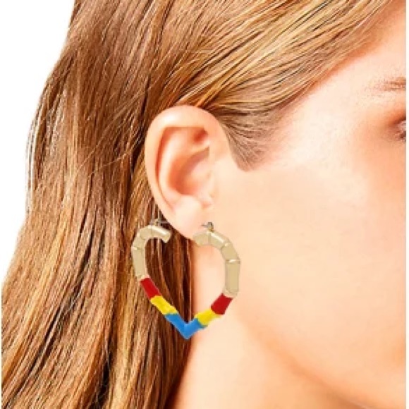 Betsey Johnson Bamboo heart hoop earrings - Picture 2 of 3